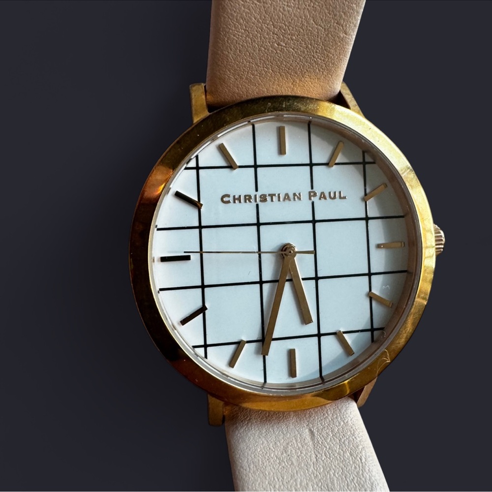 Christian Paul gold tone and pale pink watch grid minimalist design need battery